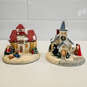 1992 Crystal Falls Village- First Community Church and Brookside School-Set of 2